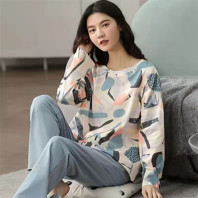 

Women's Sleepwear Sexy Pyjamas Pure Cotton Pajamas Womens Spring and Autumn Models Longsleeved Home Service Simple Loose Casual Suit Large Size 5XL 221113