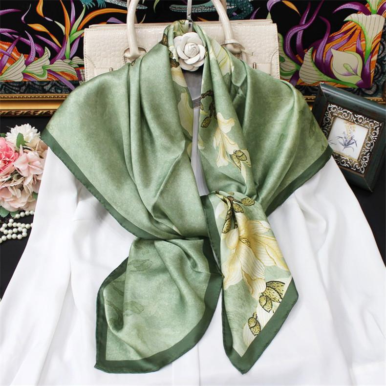 

Scarves 110x110cm Women Multifunction Polyester Silk Scarf Elegant Pattern Printing Casual Satin Wraps Shawl