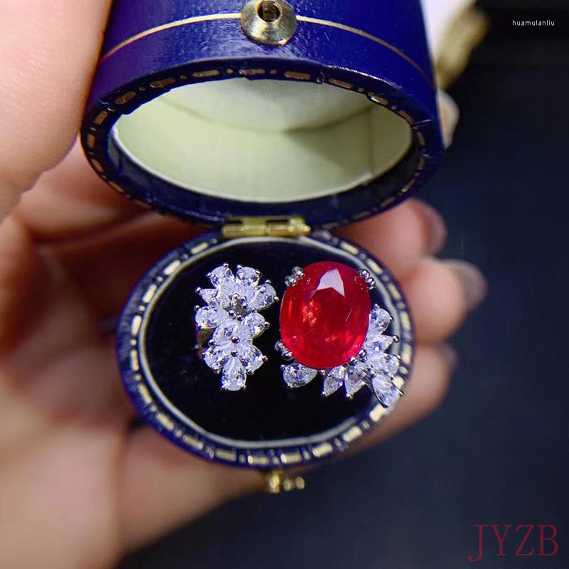 

Cluster Rings S925 Silver Natural Pigeon Red Gem Jewelry Ring Women's Party Fine 5Ct True Gifts