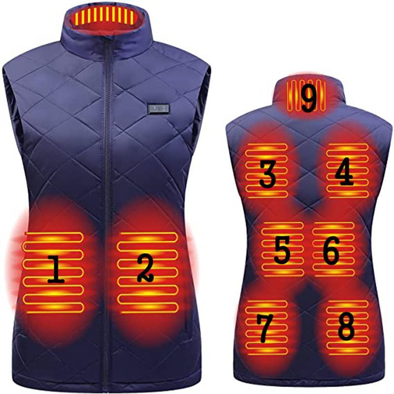 

Women's Vests Women 9-zone dual switch Heating Autumn and Winter Cotton USB Infrared Electric suit Flexible Thermal 221114, 4 areas heated blue