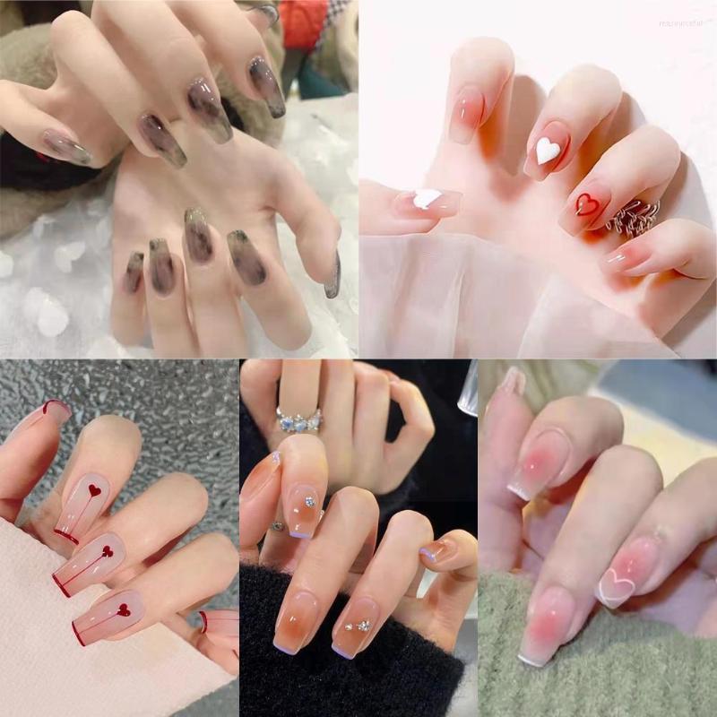 

False Nails Lovely Heart Shape Girl Nail Art Wearable Press On Fake Glue With And Sticker Tools Wearing Gift As 24pcs/box Ti S7E6