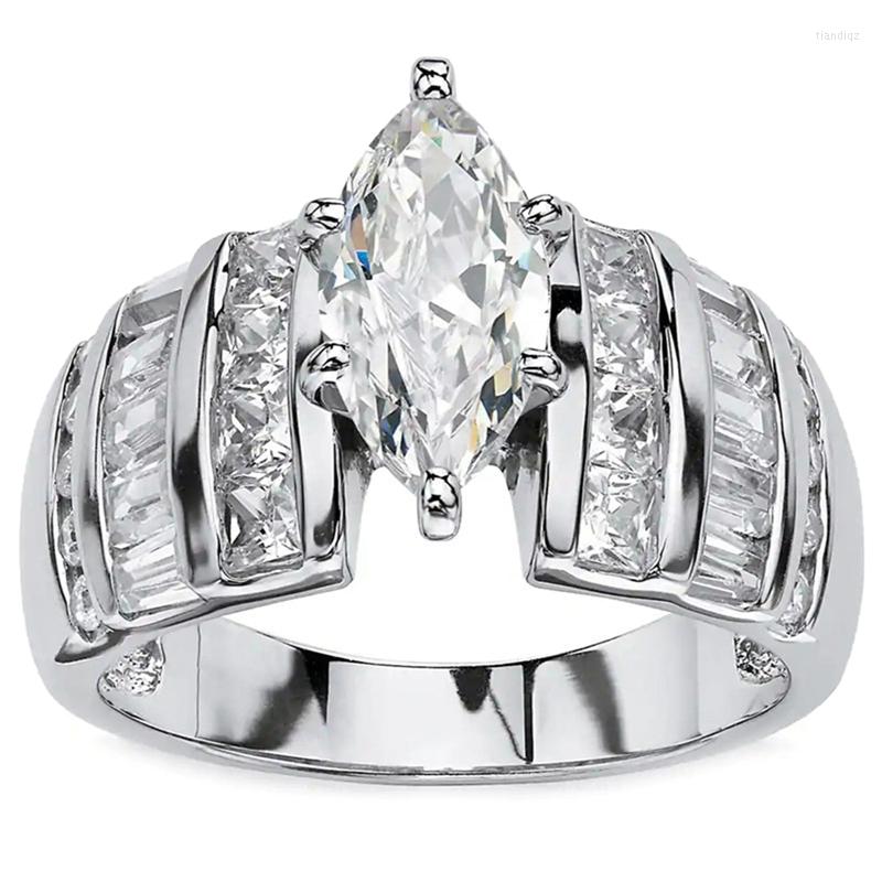

Wedding Rings Classic Fashion Marquise Cut White Cubic Zirconia For Women Silver Color Banquet Party Jewelry Gift