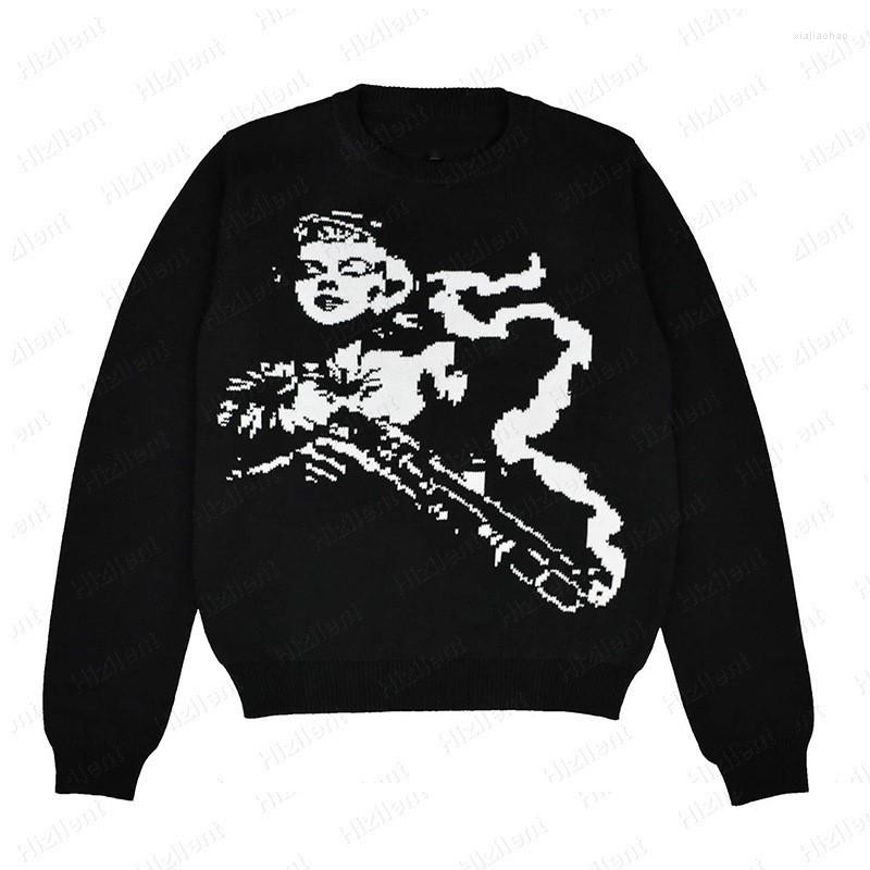 

Women's Sweaters Winter Streetwear 2022 Gothic Fairy Grunge Kawaii Pattern Printed Cotton Knit Women Pullover Korean Y2K Vintage 2000S, Black