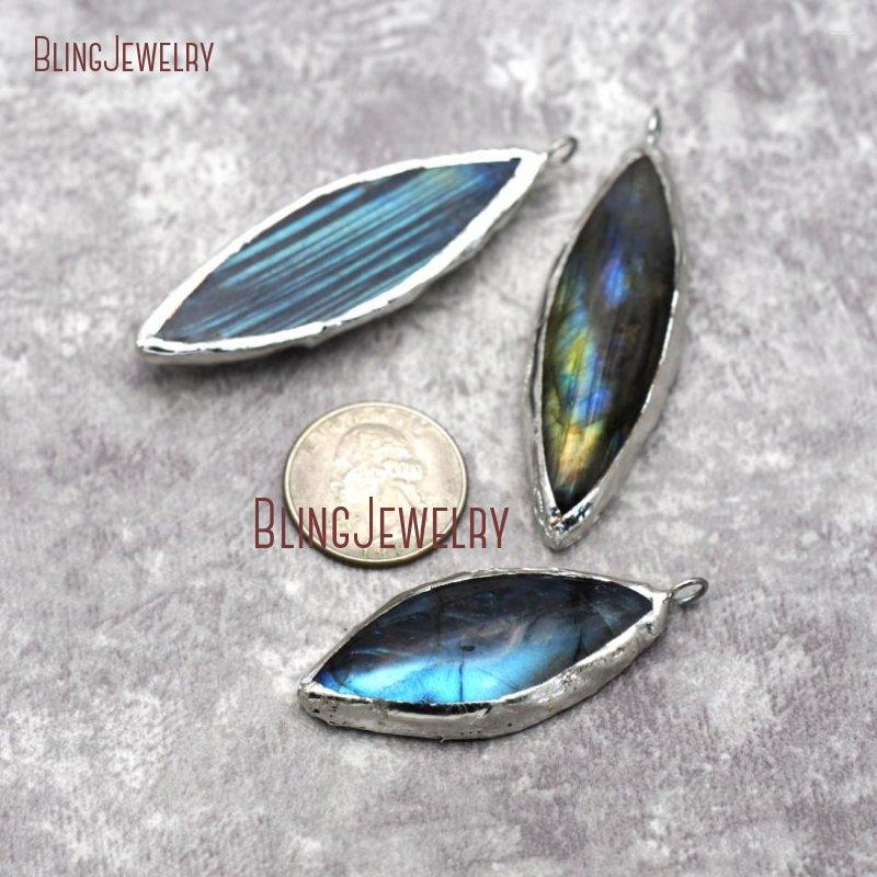 

Pendant Necklaces Solder Silver Flash Labradorite Marquise Charm Link 30-35mm PM29052