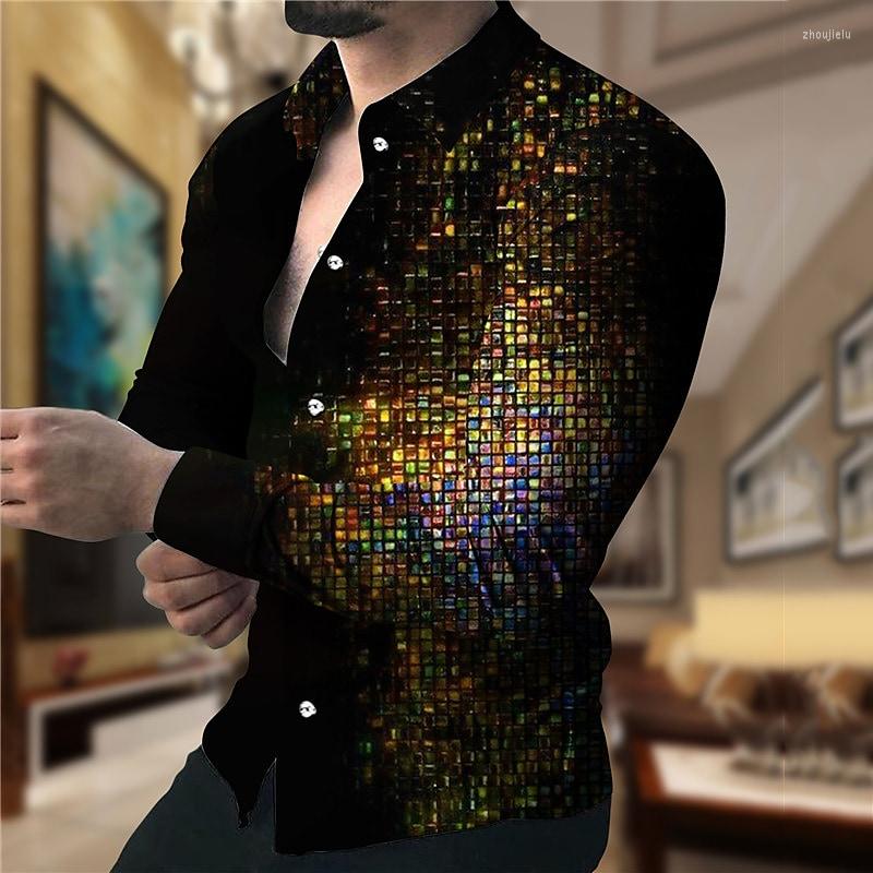 

Men' Casual Shirts Men' Lapel Button Shirt Fashion Square Gradient Mesh 3D Printing Long Sleeve Top Spring Autumn -4XL 2022, W1