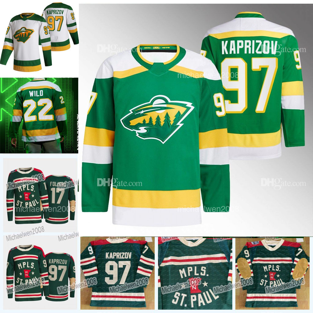 

2022 Reverse Retro Jerseys Minnesota Wild Kirill Kaprizov Marcandre Fleury Jared Spurgeon Marcus Foligno Joel Eriksson Ek Nick Bjugstad Ice Hockey Jersey, White