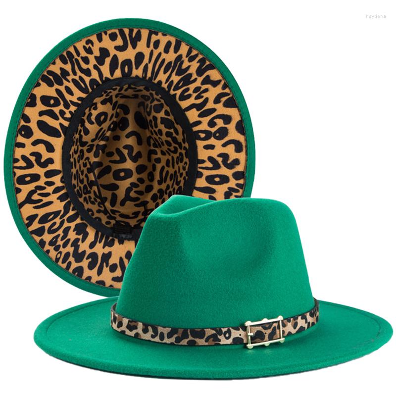 

Berets Wide Brim Solid Leopard Bottom Fedora Wool Felt Hats Fascinators For Women Elegant Party Trilby Jazz Men's Green Panama Cap, Yellow(2)
