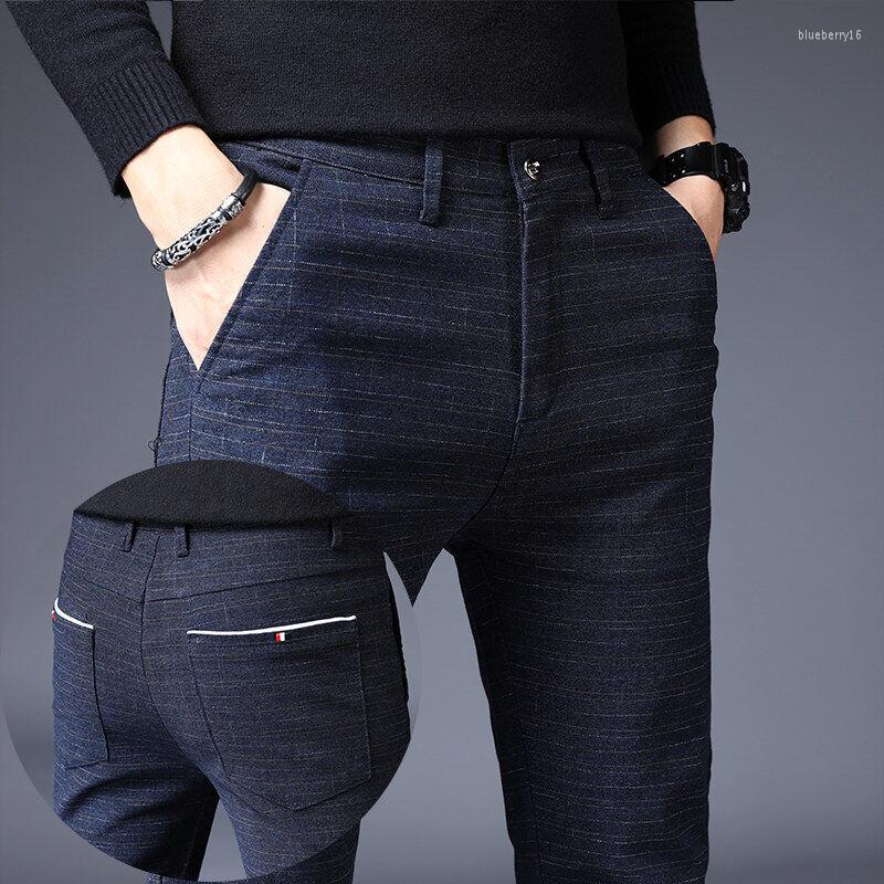 

Men's Pants Men's Stretch Trousers Black Cotton Check Casual Business Work Straight