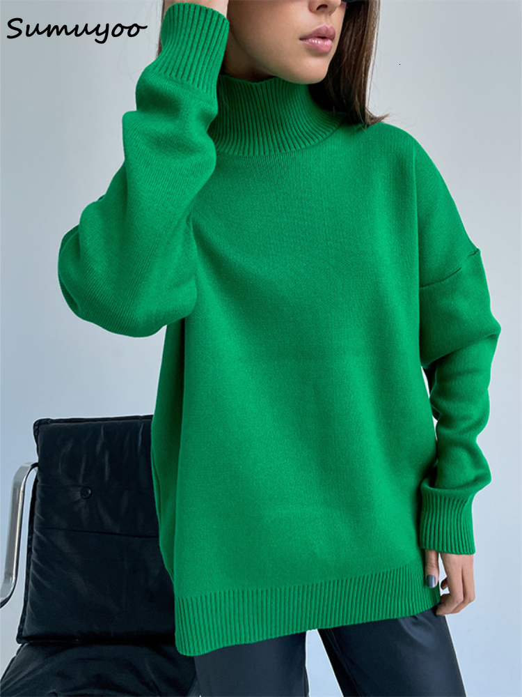 

Women's Sweaters Sumuyoo Women Turtleneck Sweater CHIC Autumn Winter Thick Warm Pullover Top Oversized Casual Loose Knitted Jumper Female Pull 221111, Green
