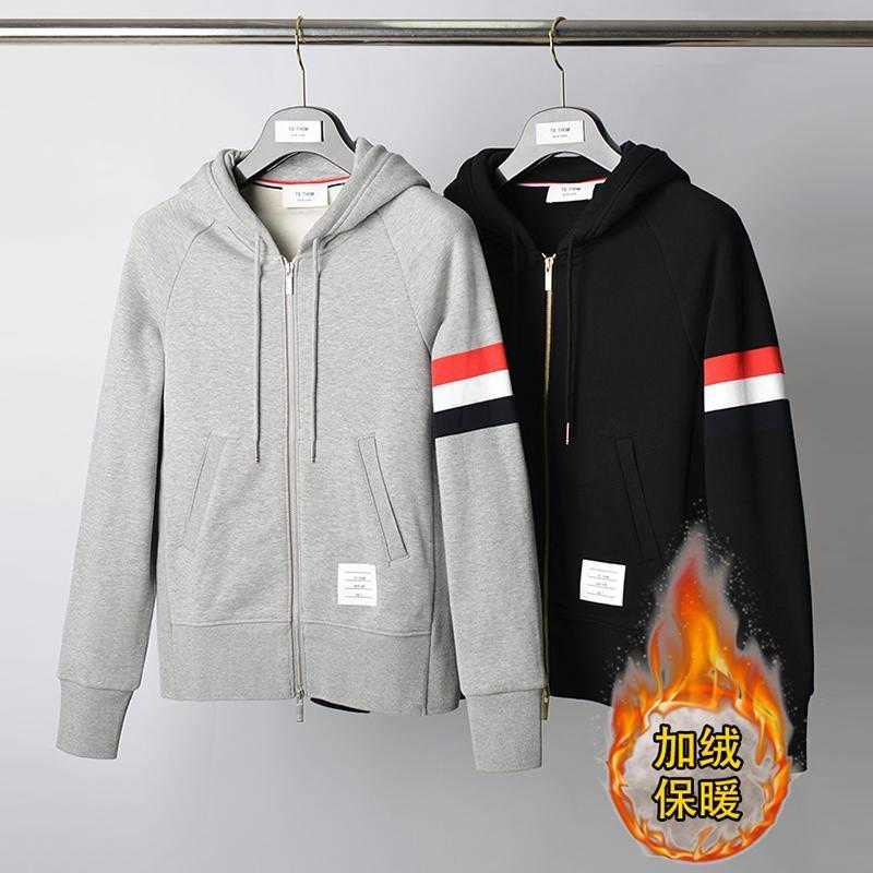 

Hoody Mens Women Thoms Brownns Designers Hoodies Trendy Tb Autumn Winter Three Rainbow Plush Casual Zipper Hooded Sweater Coat Men, Light gray