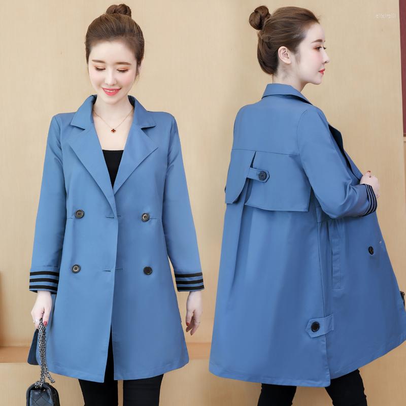 

Women's Trench Coats Long Sleeve Windbreaker Autumn Coat Female Loose Large Size Ladies Double-breasted Tops Outerwear, Dark green