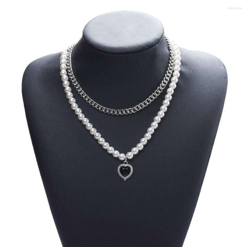 

Choker 2022 Fashion Jewelry Hyperbole Style Heart Shape Charms Double Thick Pearl Chain Necklaces & Pendants For Women