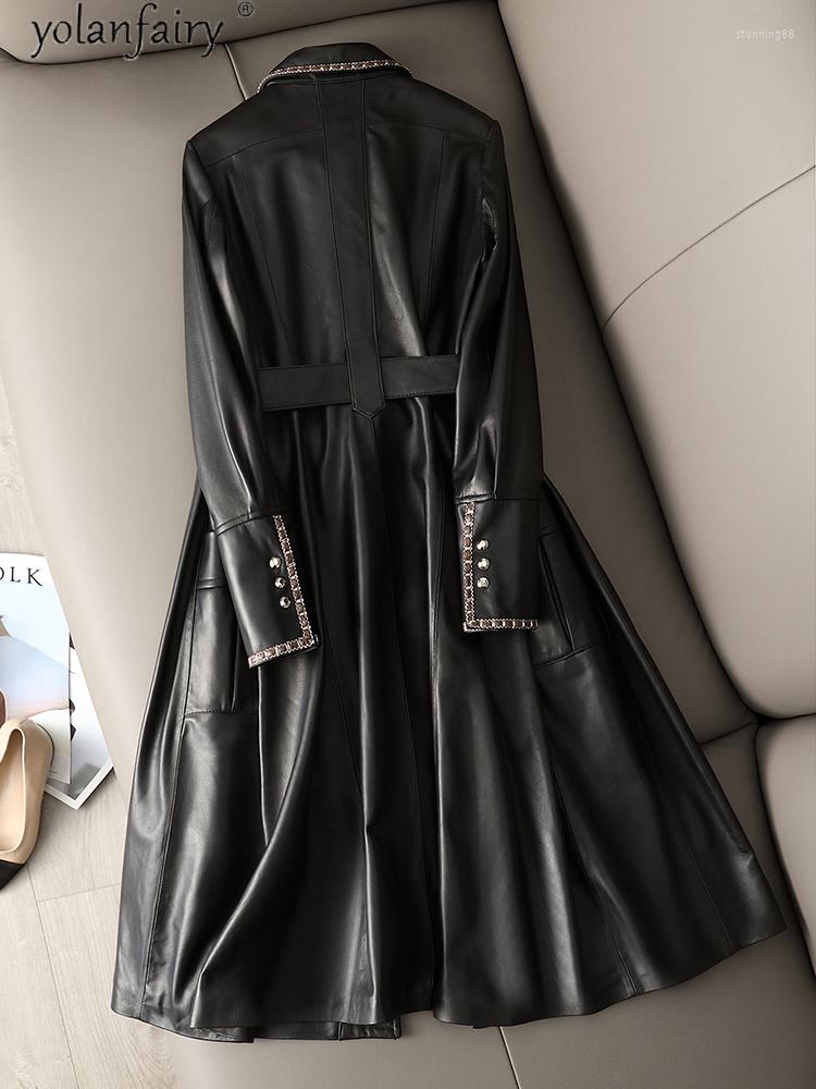 

Women's Leather Jacket Real Women Long Sheepskin Coat Female Korean Fashion Jackets Spring Autumn 2023 Jaqueta Feminina Pph5064, Black