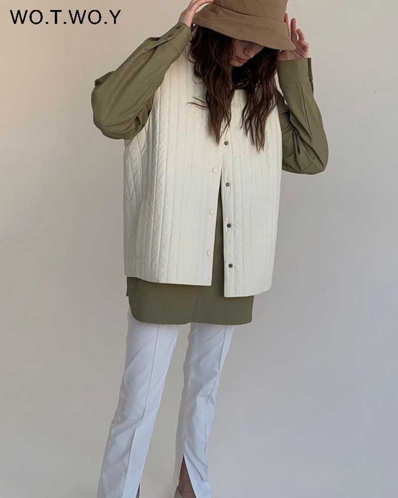 

Women' Vests WOTWOY Lightweight Cotton-Padded Vest Jackets Women Autumn Winter Sleeveless Waistcoat Female Loose Outerwear Casual Warm Coats 221114, 21160-creamy-white