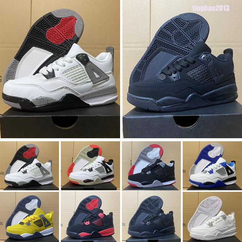 

4 basketball shoes for Kids women 4s Military Black Cat Sail Red Thunder White Oreo Cactus Jack Blue University Infrared Cool Grey mens sports sneakers, Color 6