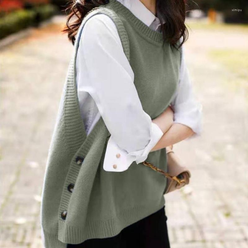 

Women's Vests LYEEYNNR Solid Color Simple Women Japan Style Button Up Gentle Camis Casual Loose Sleeveless All-match Outerwear Coats, Green