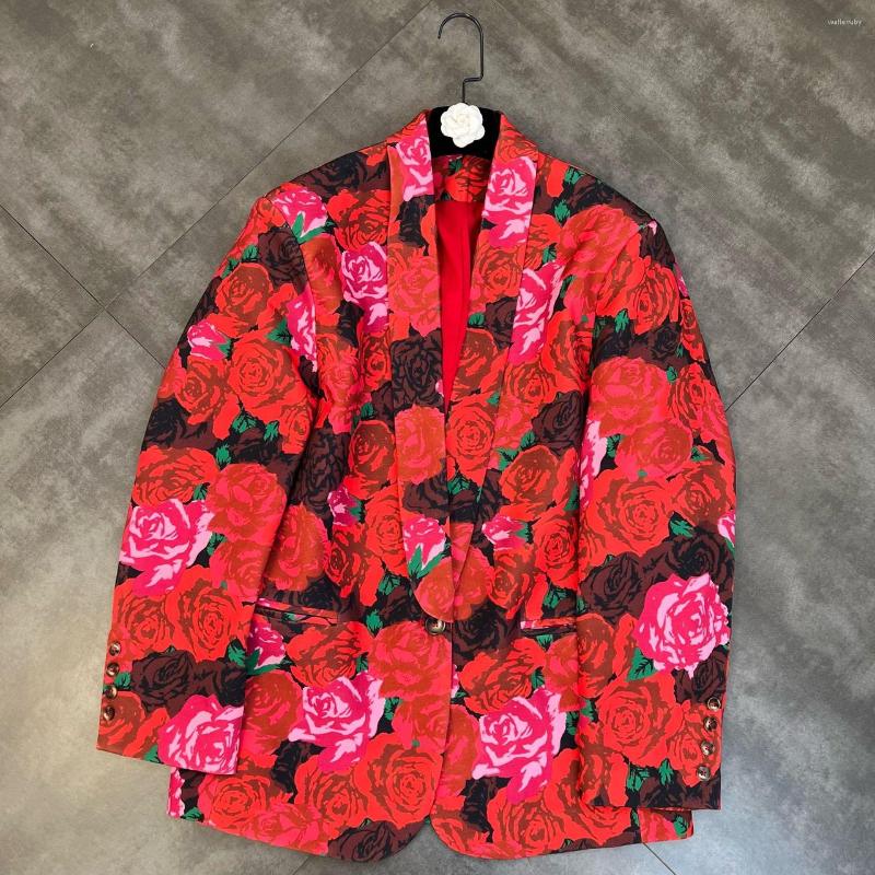 

Women' Suits Lapel Long Sleeve Retro Rose Pattern Niche Design Loose Suit Spring 2022 Blazer Women Jacket, Red