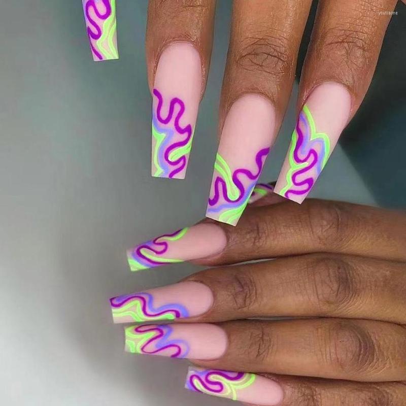 

False Nails 24pcs Colorful Wave Pattern Press On Ins Nail Accessories, Cy091