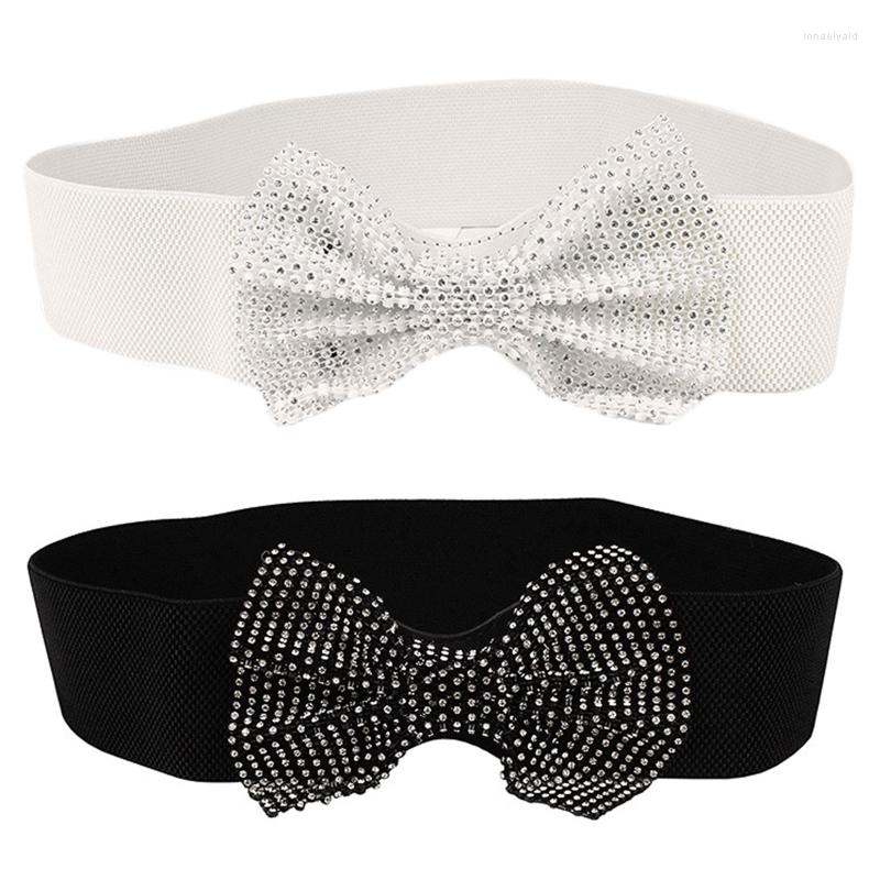 

Belts Bow For Rhinestone Belt Waist Cincher Clothes Waistband Shaping Girdle Elastic Corset Women Dress, White