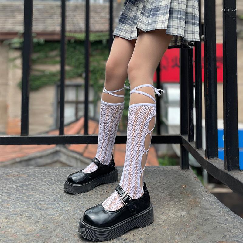 

Women Socks White Lace Stockings Female Cross Summer Thin Woman Mesh Kawaii Fishnet Japanese Fashion JK Lolita Harajuku