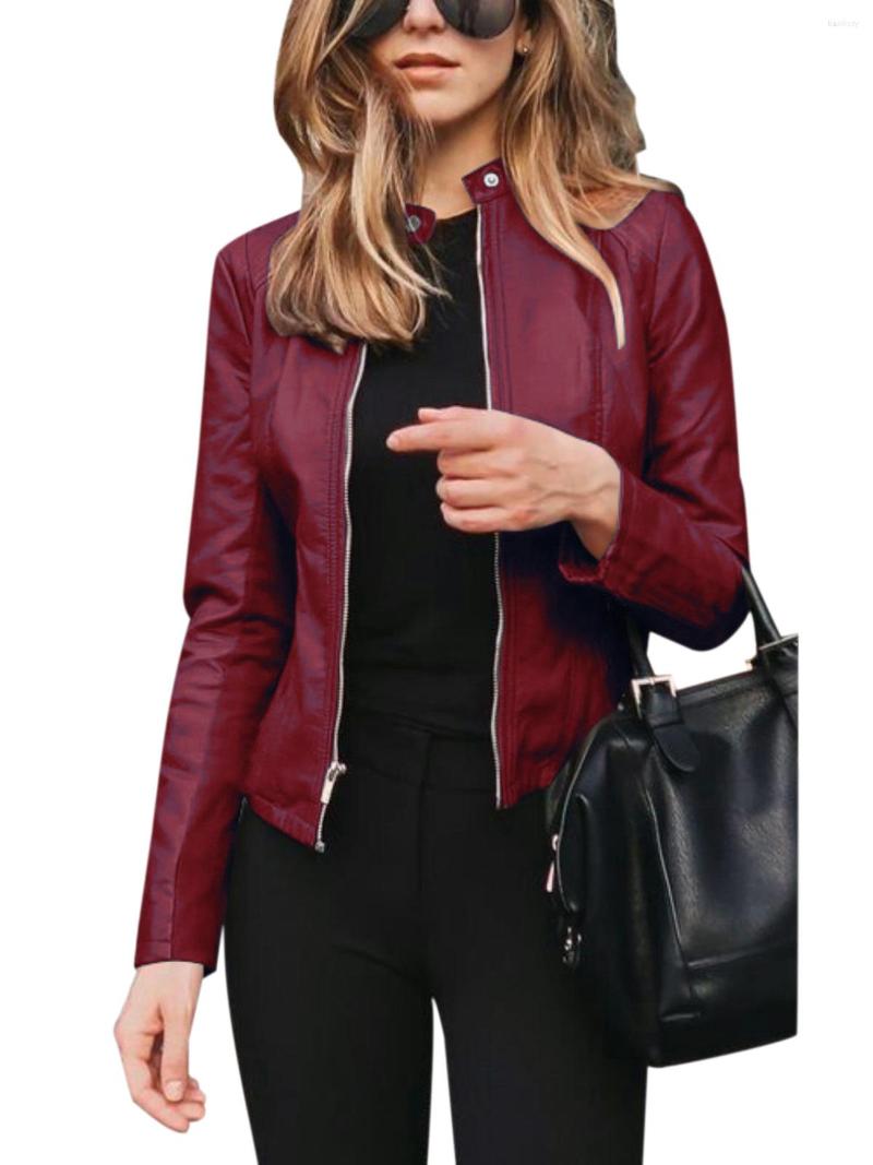 

Women' Leather Casual Basic Zipper Jacket Autumn And Winter Comfortable Women' Fashion Leisure Suit Coat Solid Color Top, Black