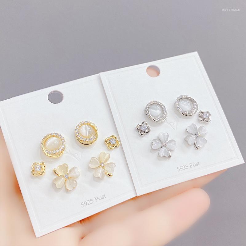 

Stud Earrings 30 Pairs Korean Style 925 Silver Pin Flower Cubic Zirconia Ear Studs 3 Pairs/set Gift Women Jewelry Wholesale