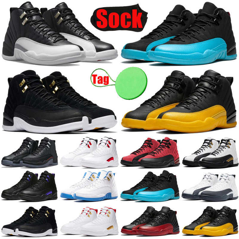 

Playoffs 12 12s mens basketball shoes jumpman Utility Twist Royalty Reverse Flu Game Dark Grey men trainers sports sneakers size 7-13, Box