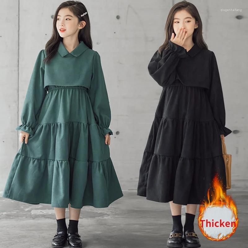

Girl Dresses 2022 Autumn And Winter Children Fashion A- Line Dress Teen Girls Corduroy Baby Kids Thickened Warm Clothing, Black