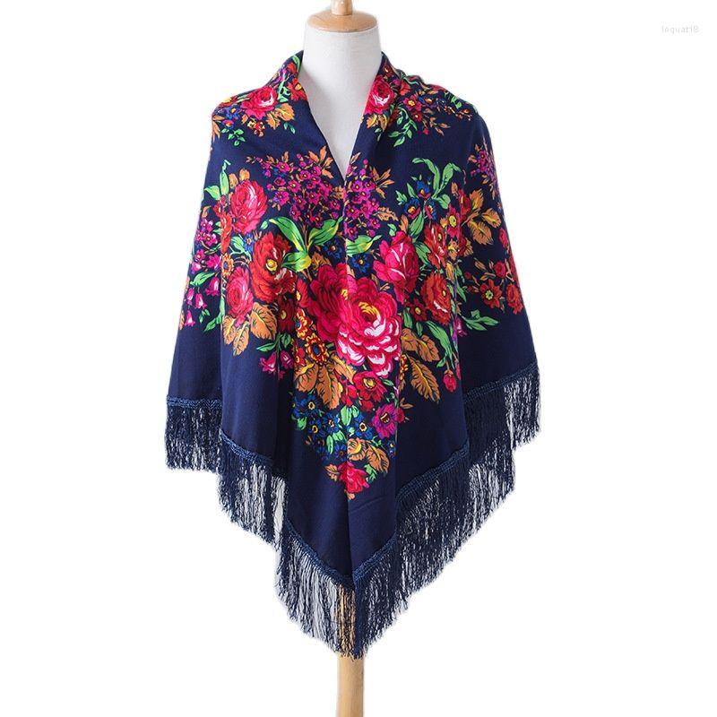 

Scarves Russian Scarf Shawls Women Cotton Fringed Square Bandana Muslim Headscarf Hijab Large National Floral Blanket