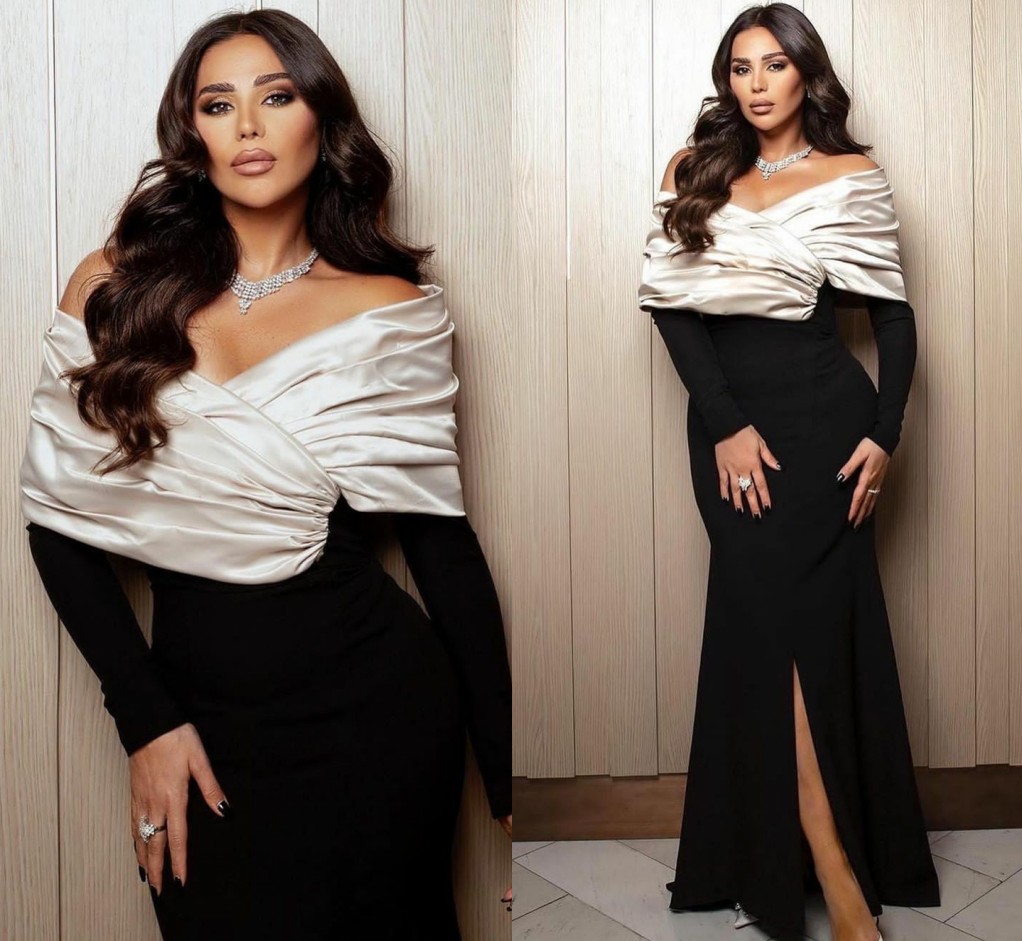 

Vintage Mermaid Women Prom Dress 2023 Black and White Off the Shoulder Satin Side Slit Evening Formal Gowns Robes De Soiree Vestidos Fieast, Silver