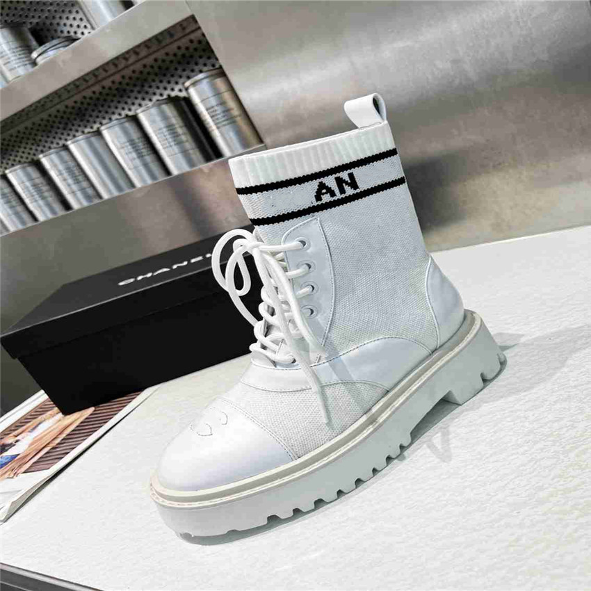 

Fashion Designer Women Boots Channel High Heels Knight Martin Leather Wool Winter Warm Black Party Wedding Flat Shoes 06-07