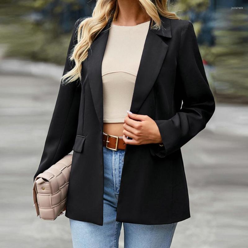 

Women' Suits Long Sleeve Flap Pockets Single Button Loose Fit Office Ladies Blazer Autumn Winter Solid Color Lapel Suit Jacket Workwear, Black
