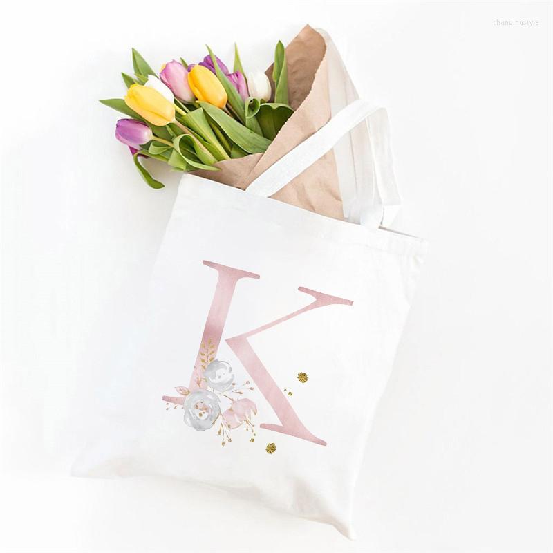 

Shopping Bags Women Shoulder Shopper 26 English Alphabet Flower Printed Ladies Canvas Handbag Tote Bag Cartoon Travel Female, 499