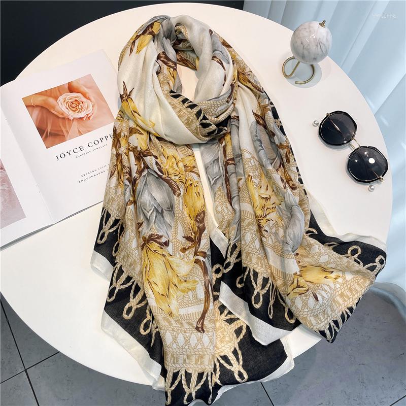 

Scarves 2022 Floral Cotton Warm Scarf Women Print Autumn Winter Beach Stoles Pashmina Shawl Wraps Muslim Hijab Bufanda 180 90cm