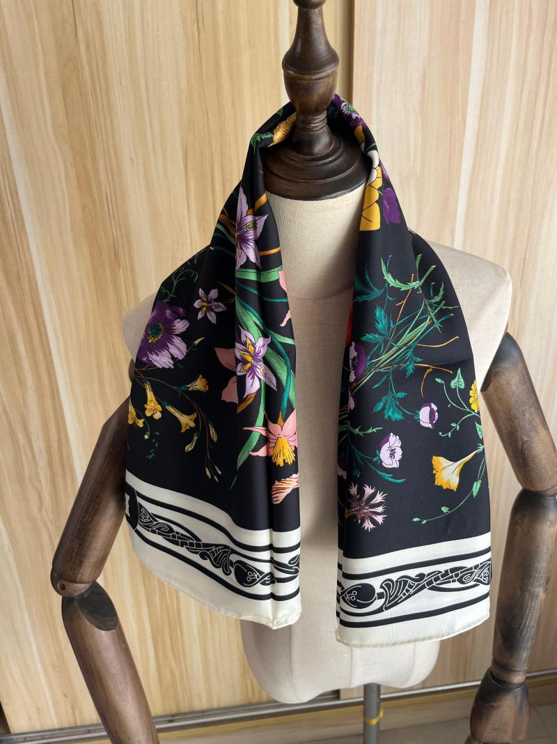 

Scarves 2022 Arrival Fashion Elegant Brand Black Flower Silk Scarf 90 Cm Square Shawl Twill Wrap For Women Lady Girl