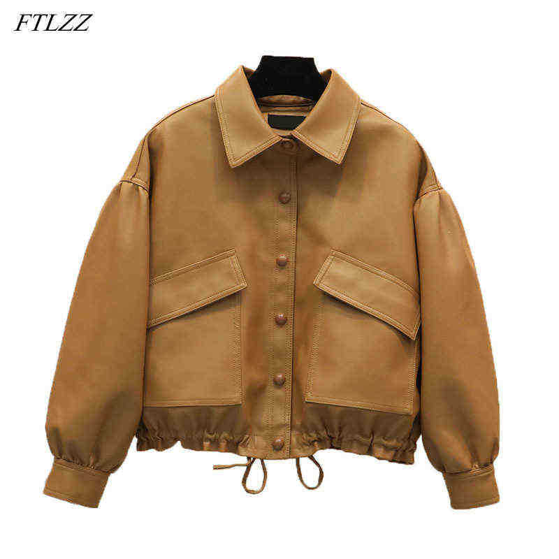 

Ftlzz Autumn Women Lime Green Leather Jacket Single Breasted Faux Leather Jacket Streetwear Motor Bike Outrunner Drawstring Belt J220727, Beige