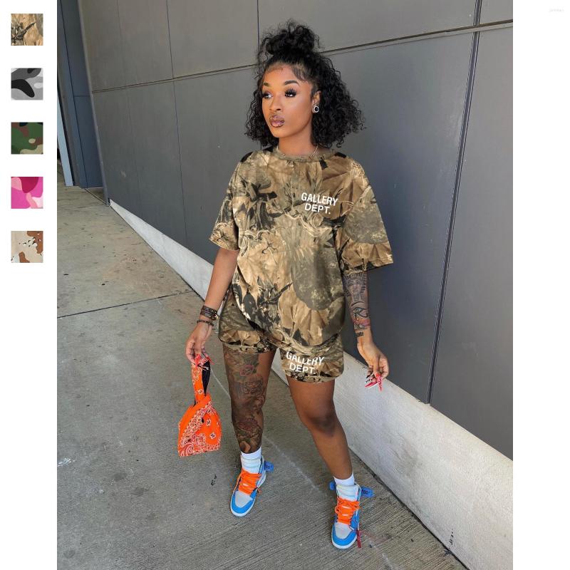 

Women's Tracksuits Two Piece Women's Summer Camo Print Loose Top And Elastic Waist Shorts Fashion Casual Party Wear, Black and white