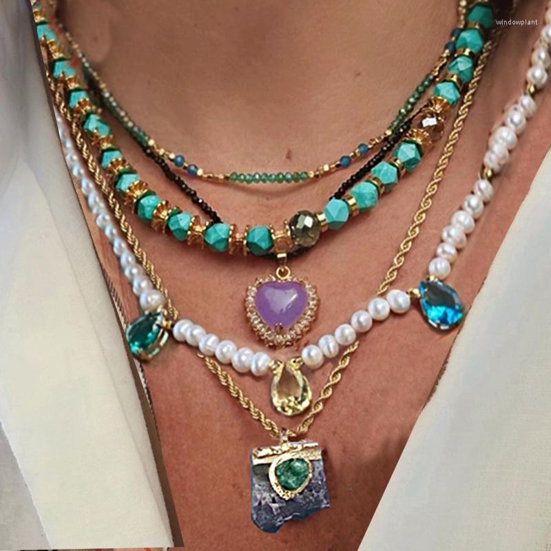 

Choker Water Drop Luxurious Natural Stone Freshwater Pearls Beaded Necklace Colorful Heart-shaped Spiral Buckle Exquisite Trend