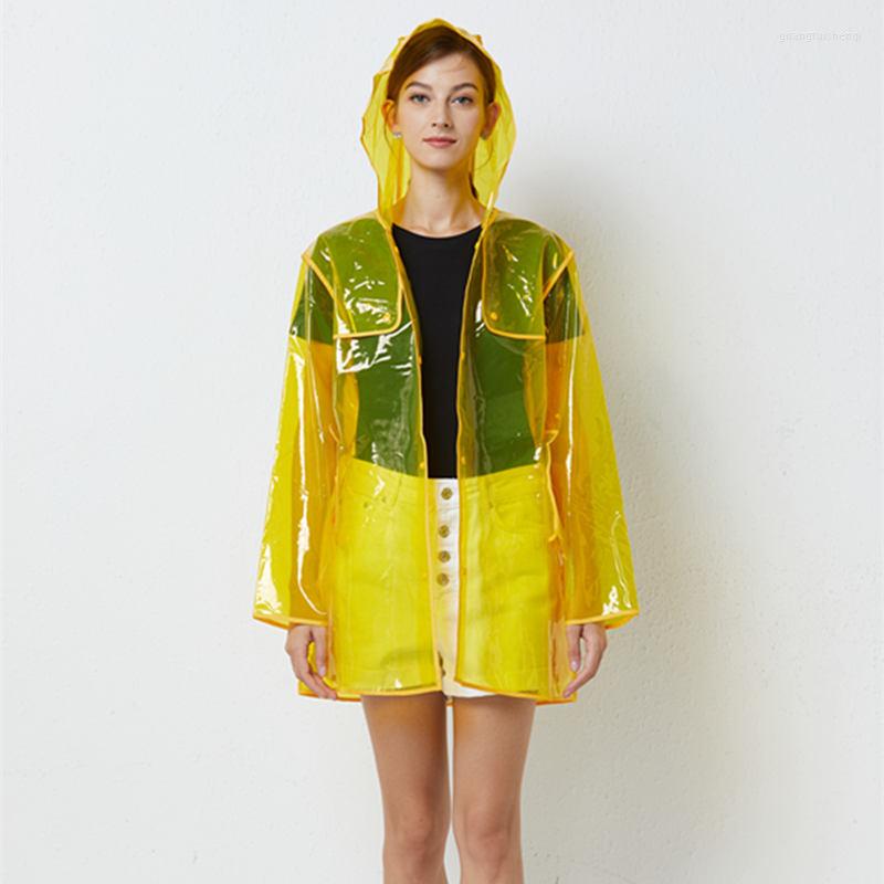 

Women's Trench Coats PVC Waterproof See Through Clear Transparent Coat Yellow Hooded Biker Raincoat, Gold