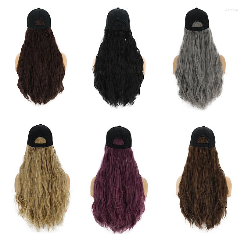 

Ball Caps Meetlife Baseball Cap With Long Curly Wig Synthetic Hair Corn Travel Beach Hat Purple Grey Brown