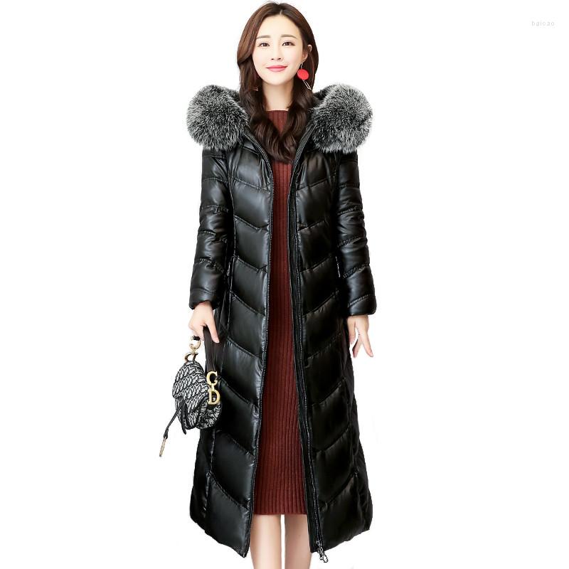 

Women's Leather 2022 Winter Real Fur Collar Fashion Black Genuine Jackets Women Sheepskin Coats Down Jacket Outerwear M385