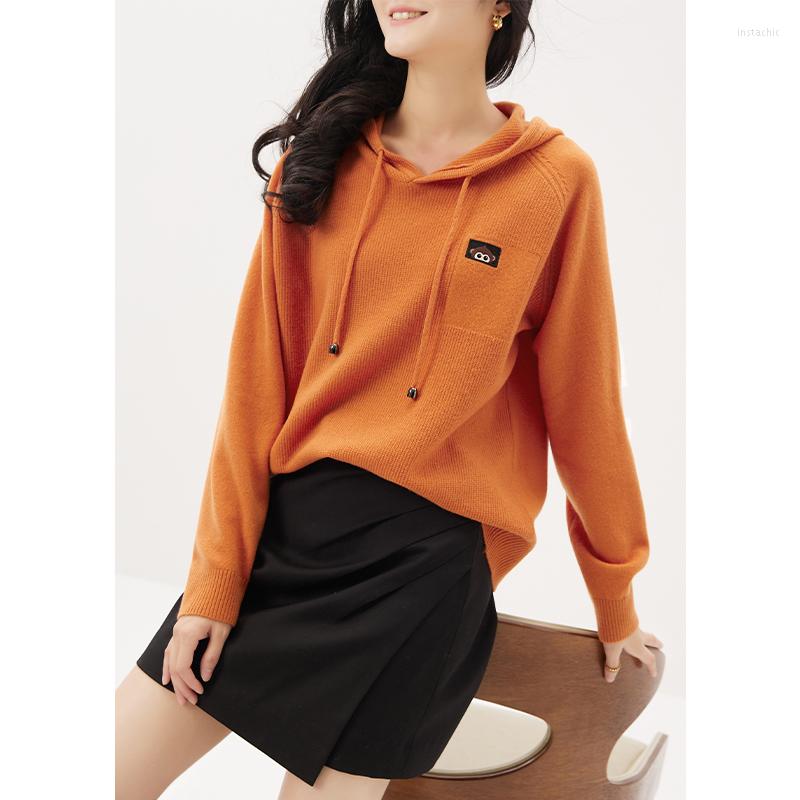 

Women's Sweaters Sweater LOOSE Hooded Wool Casual Autumn/Winter Outfit Korean Pullover Women Winter Clothes, Orange