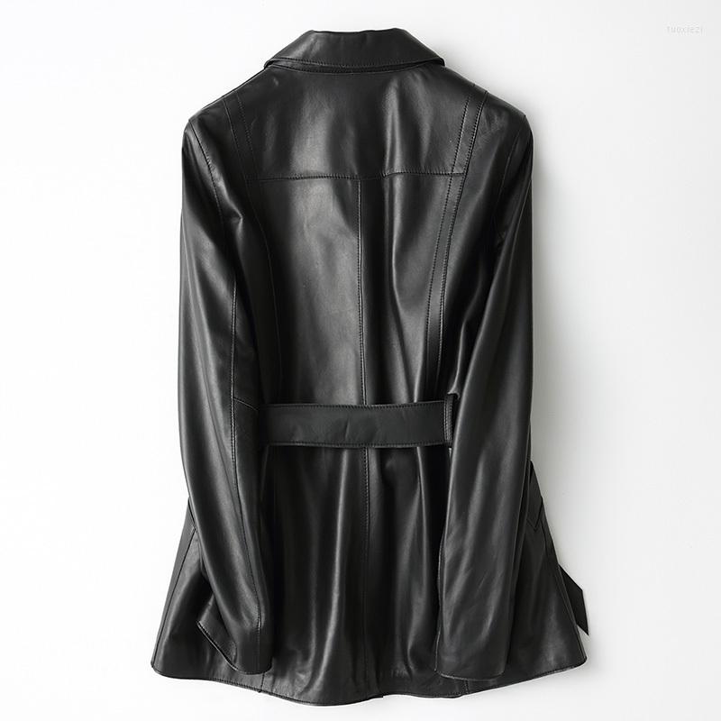 

Women's Leather Genuine Jacket Women Spring Streetwear Fashion Elegant Fit Coat Real Sheepskin Chaqueta Mujer 29106LW360, Black
