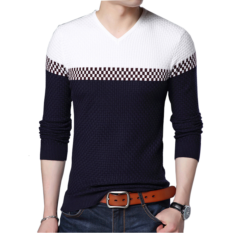 

Men's Sweaters BROWON Men Brand Business Leisure Pullover V-neck Mens Fit Slim Knitted for Man 221114, Navy sweaters