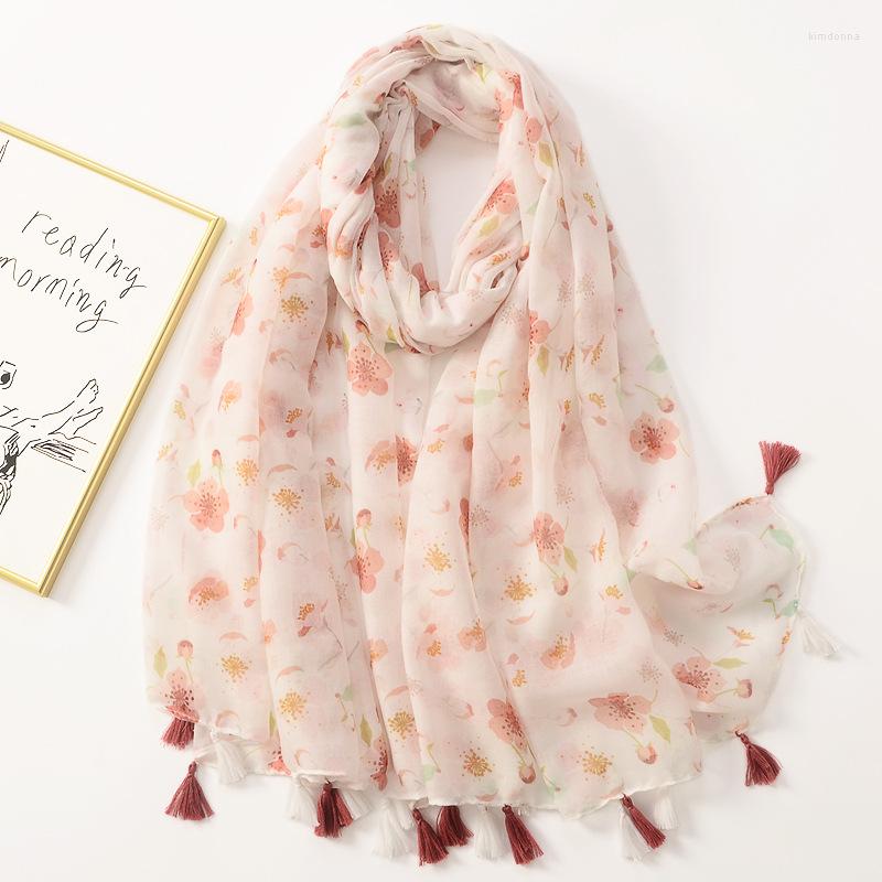 

Scarves 2022 Cotton Linen Printed Bohemian Floral Silk Women Fashion Sun Shawls And