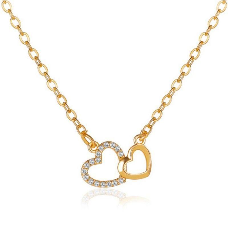 

Double Heart Pendant Necklace White Diamond Love Heart Necklaces for Women Fashion Jewelry Gift