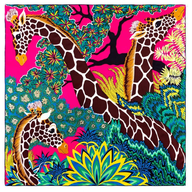 

Scarves Scarf 90cm Forest Animal Garden Print Twill Silk Women Shawl Square Kerchief For Ladies Echarpe