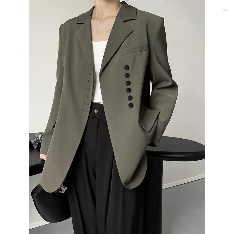 

Women's Suits Designer Green Diagonal Buckle Female Coat Loose Casual Long Sleeve Blazer Women's Fashion Suit Collar Office Jacket Woman, Black