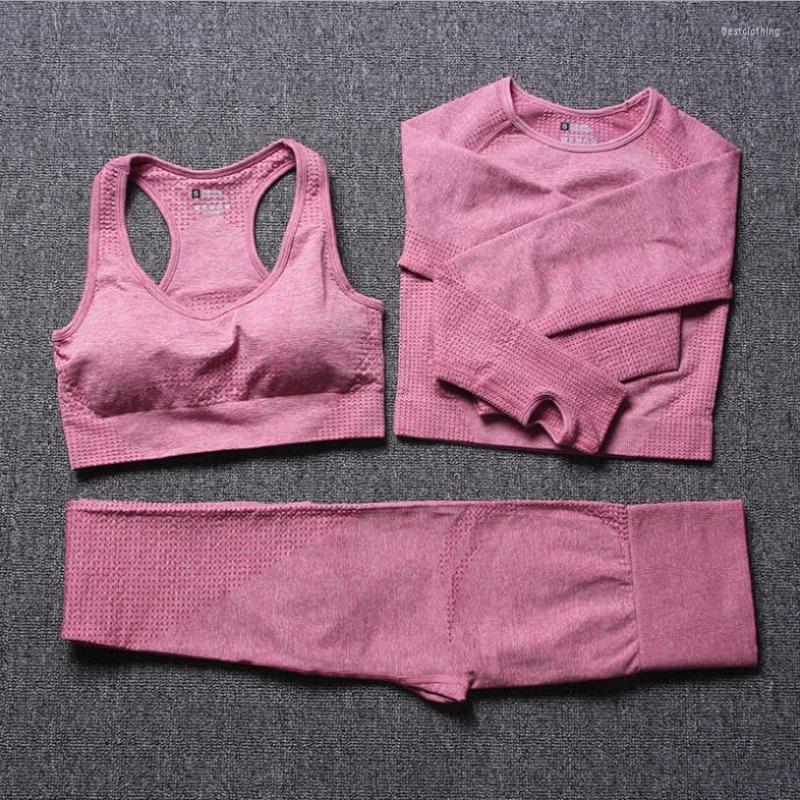 

Active Sets 3 Piece Set Seamless Long Sleeve Bra Pants Women Yoga Suits Sportswear Fitness Gym Running Clothes Ensemble Femme, 2 piece set b