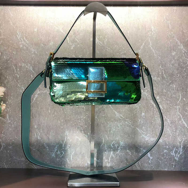 

Totes brand Bags Gradient Underarm Baguette Clutch Bag Sequins Crossbody Genuine Leather Diagonal Stripe Pattern Retro Gold Letter Hasp, Color1